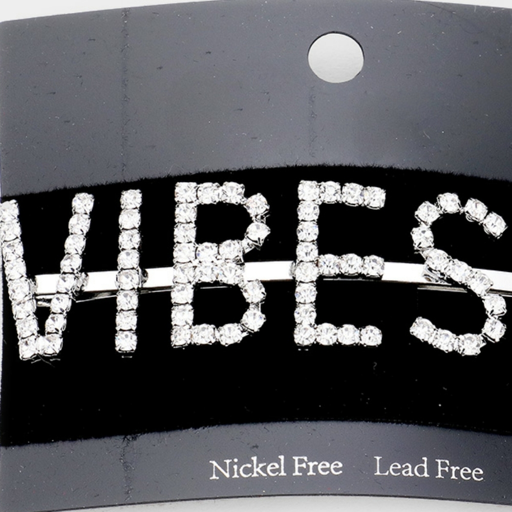 Clear Rhinestone Silver VIBES Bobby Pin